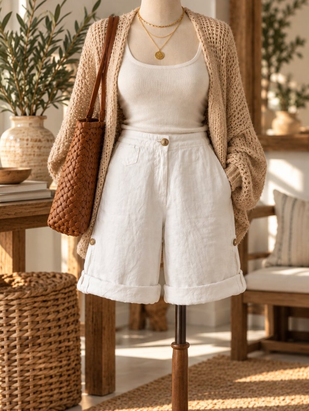 Poetry 100% Linen White Roll Up Bermuda Shorts Size 6 Coastal Resort
